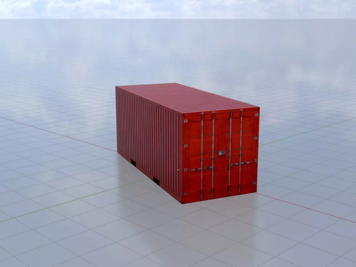 Overseas container traffic red 20ft Low-poly 3D model_0