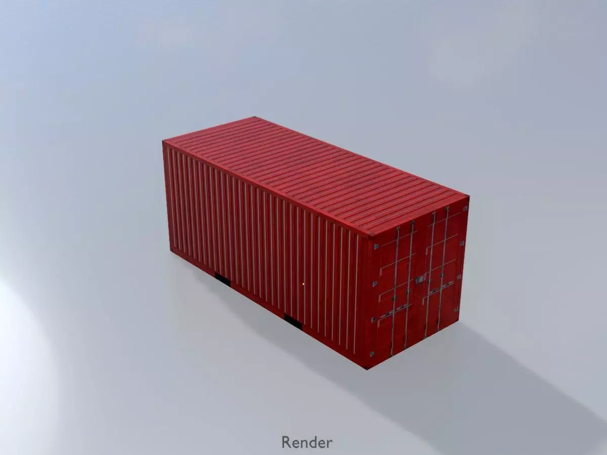Overseas container traffic red 20ft Low-poly 3D model_16