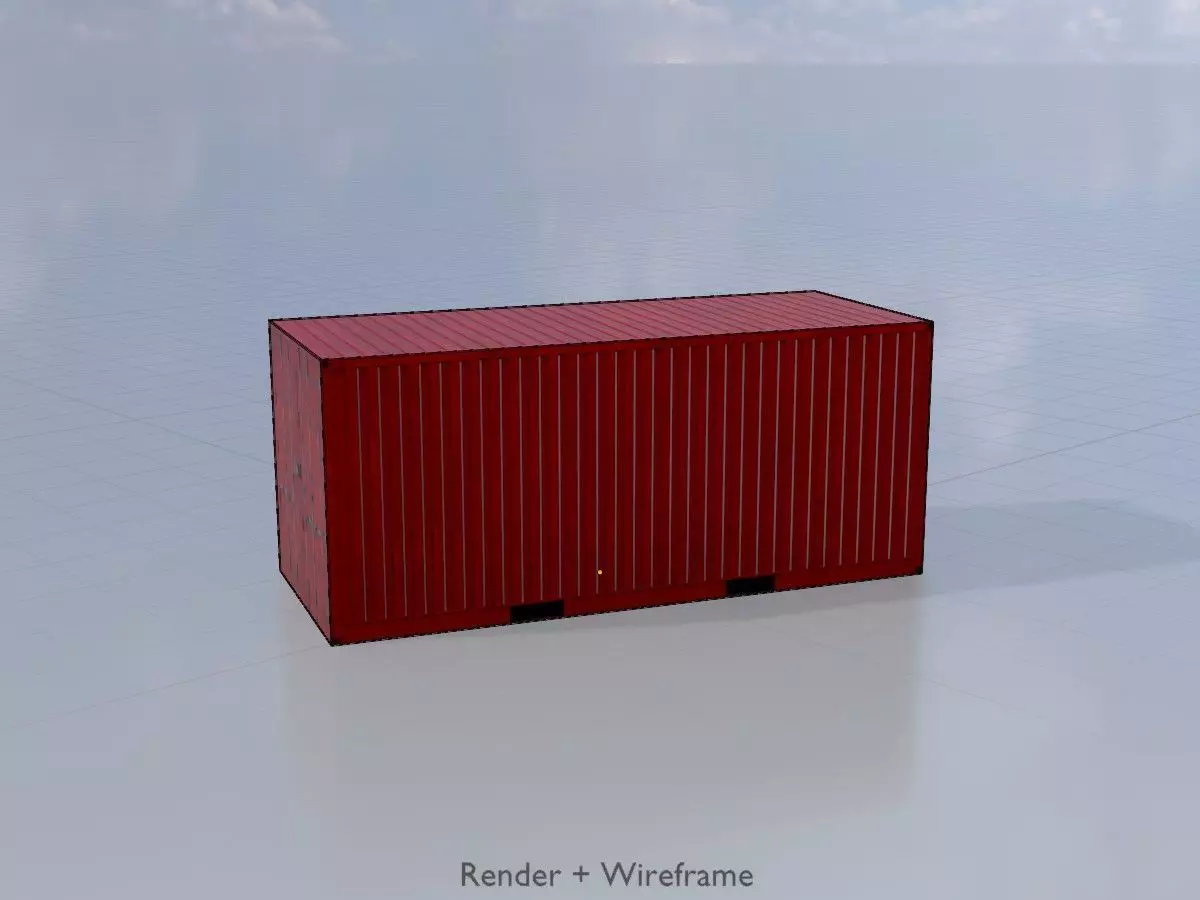 Overseas container traffic red 20ft Low-poly 3D model_7