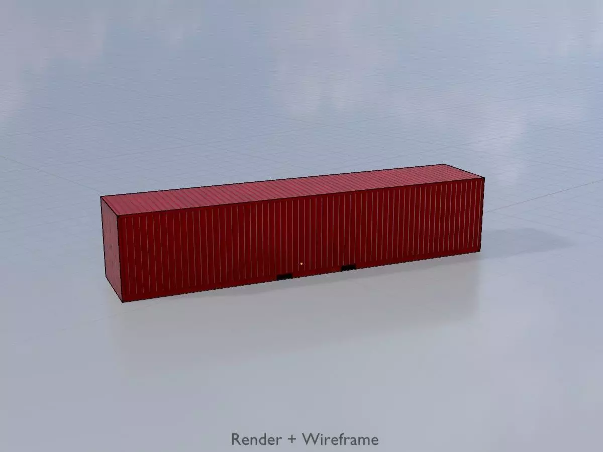 Cargo Container traffic red 40ft Low-poly 3D model_7