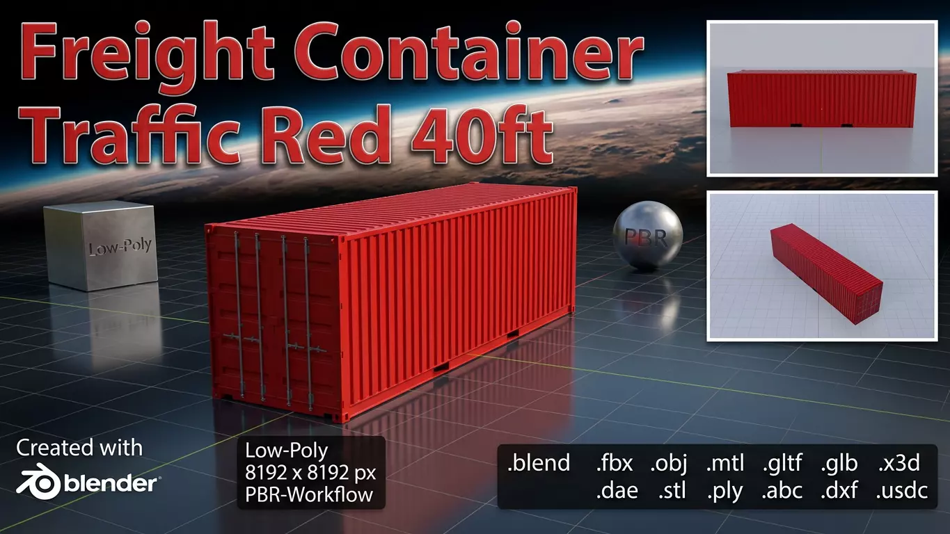 Cargo Container traffic red 40ft Low-poly 3D model