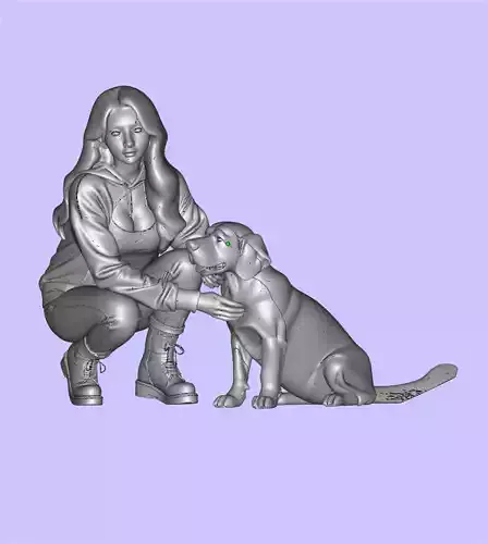 girl playing with dog