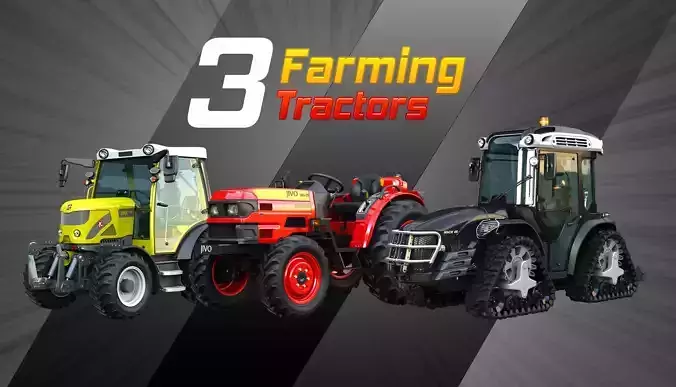 3 Farming Tractors Package 3D Model Collection