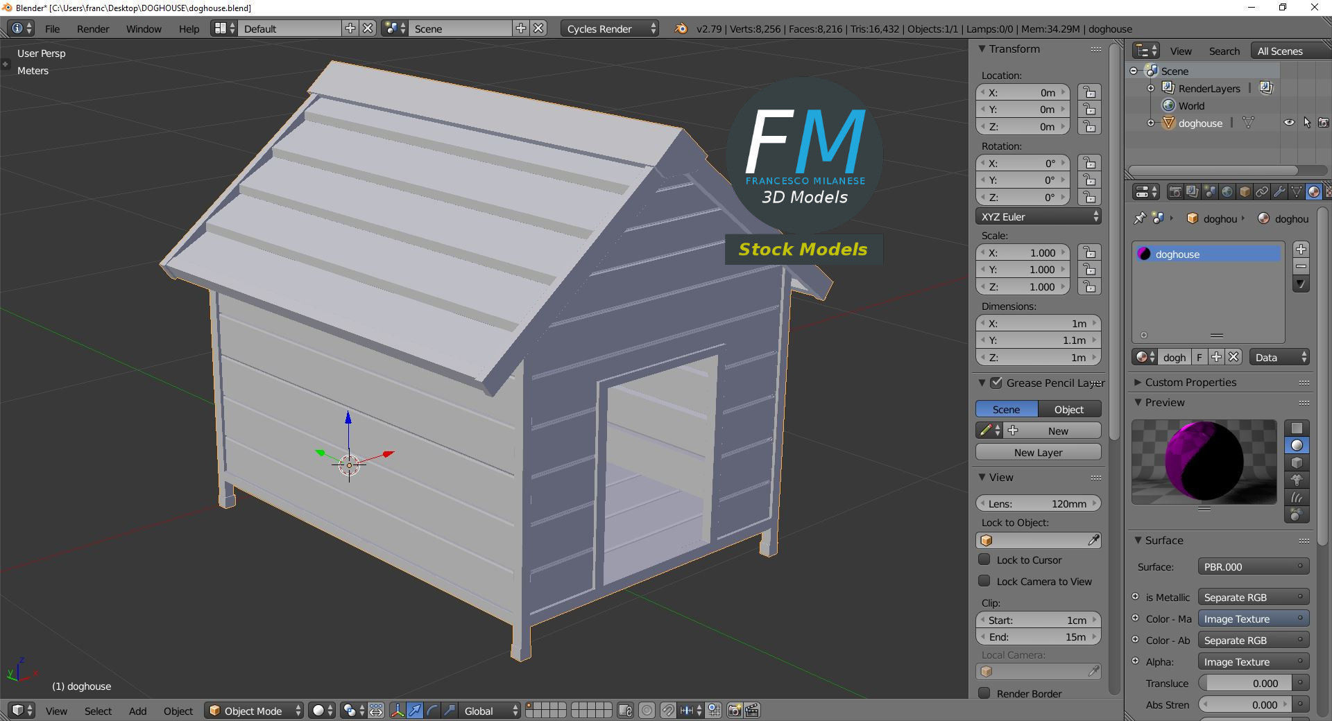 Doghouse wooden dog house 3D model_9