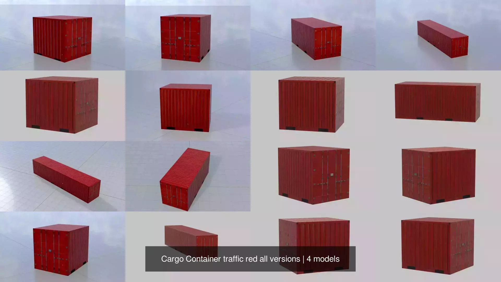 Cargo Container traffic red all versions 3D Model Collection_6
