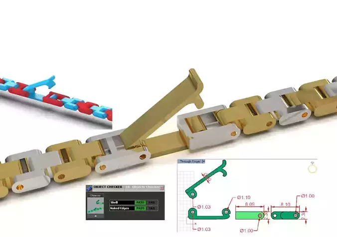 Stl 3DM clasp bracelet chain gold model bg0062 3D print model