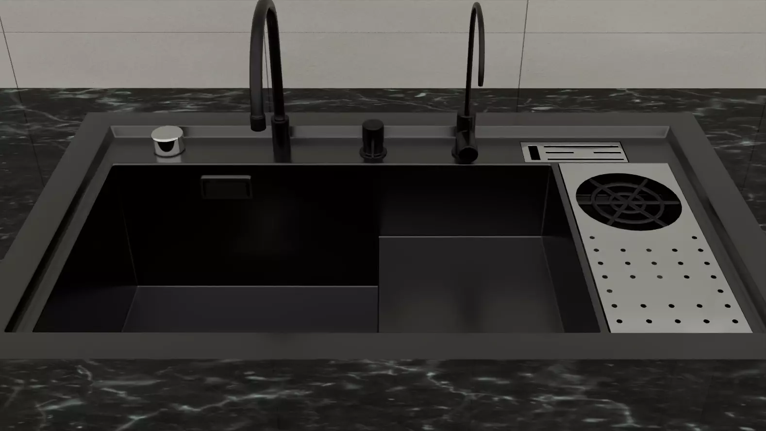 Modern Double Sink 3 Versions Black Chrome Covered 3D model_4