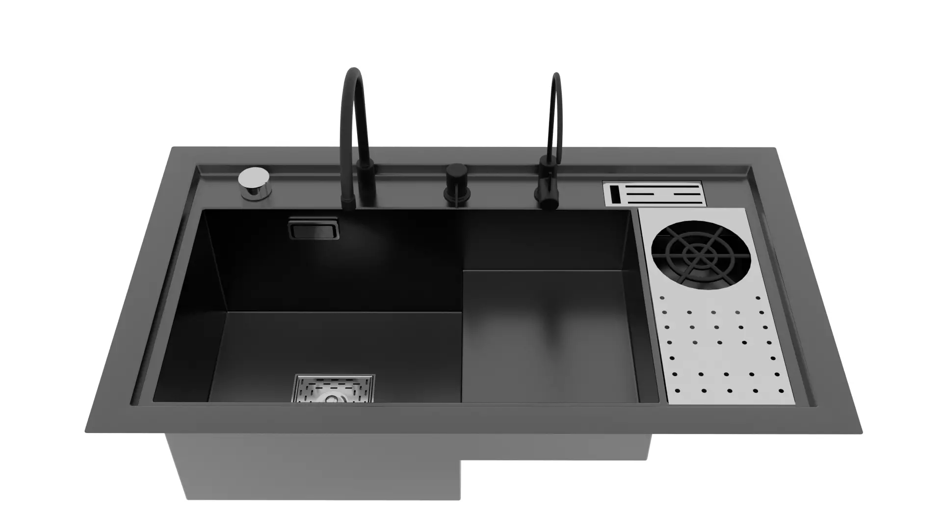 Modern Double Sink 3 Versions Black Chrome Covered 3D model_0