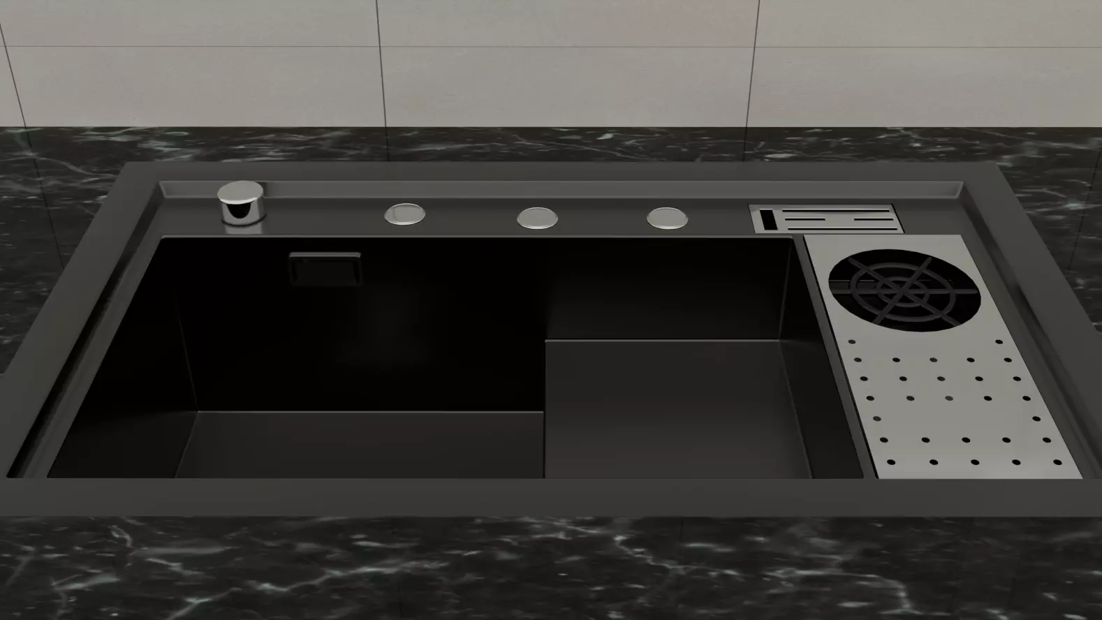 Modern Double Sink 3 Versions Black Chrome Covered 3D model_5