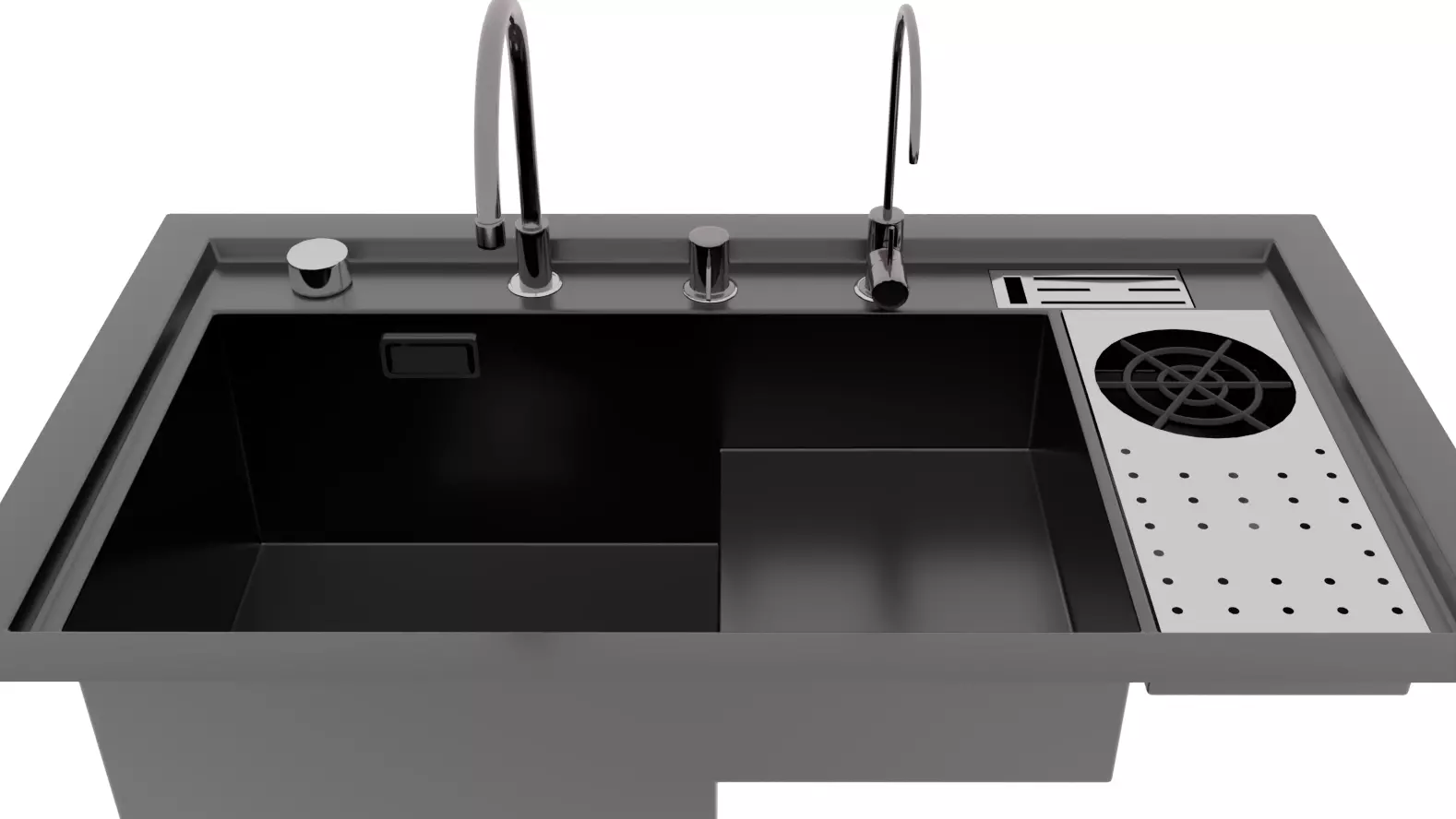 Modern Double Sink 3 Versions Black Chrome Covered 3D model_3