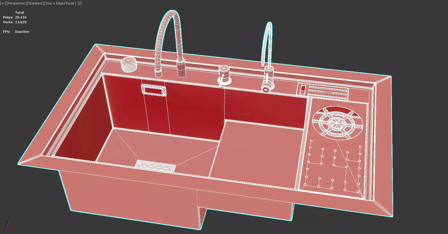 Modern Double Sink 3 Versions Black Chrome Covered 3D model_7