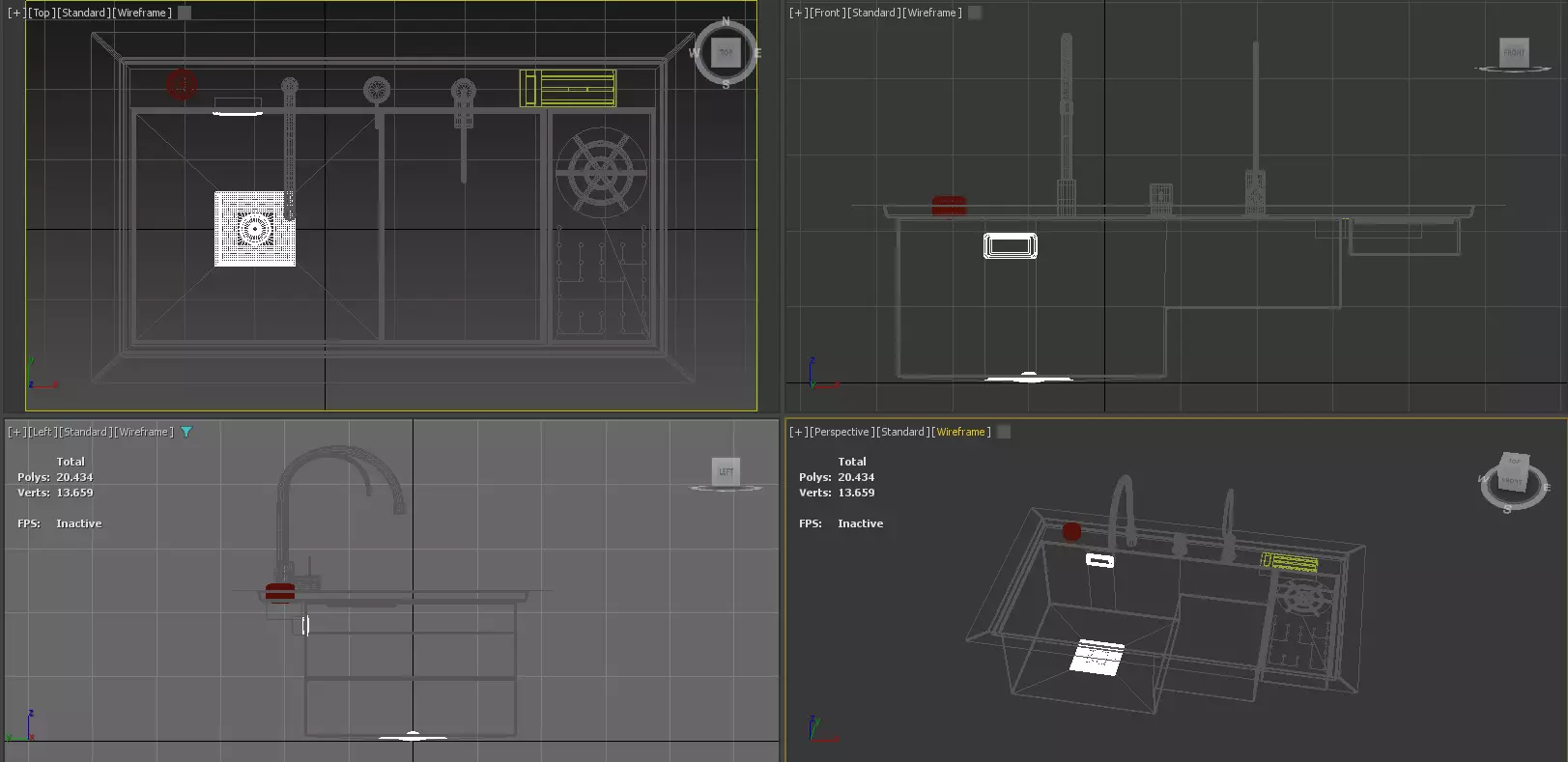 Modern Double Sink 3 Versions Black Chrome Covered 3D model_6