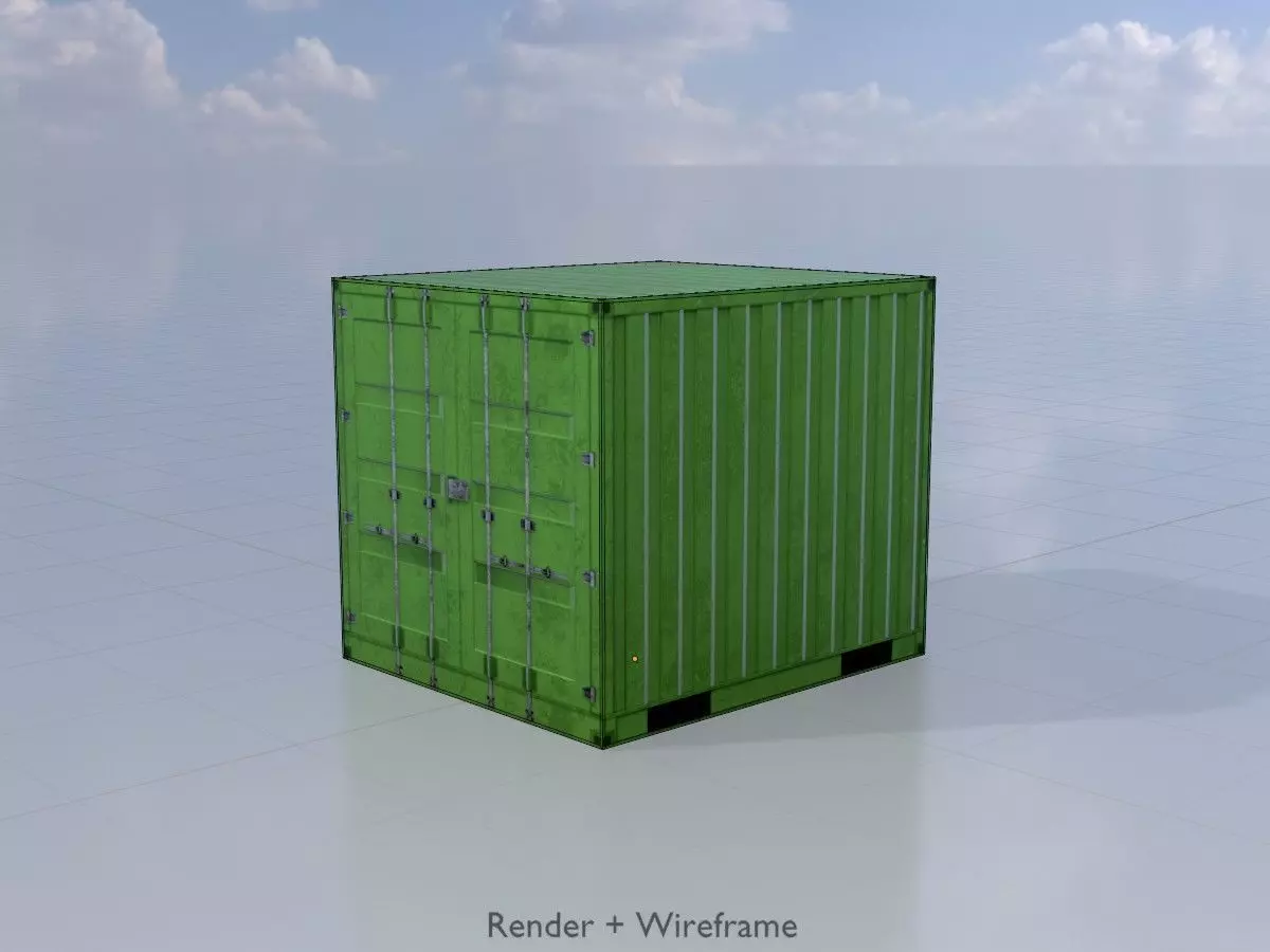 Transport-Container Yellow-Green 6ft Low-poly 3D model_7