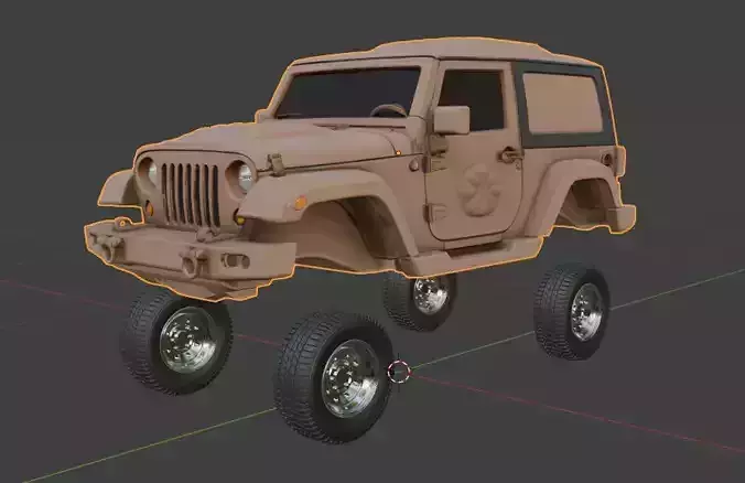 jeep and tyre are seperated 3D model