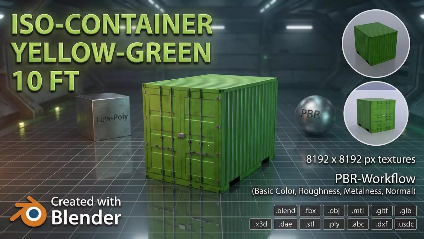 ISO-Container Yellow-Green 10ft Low-poly 3D model