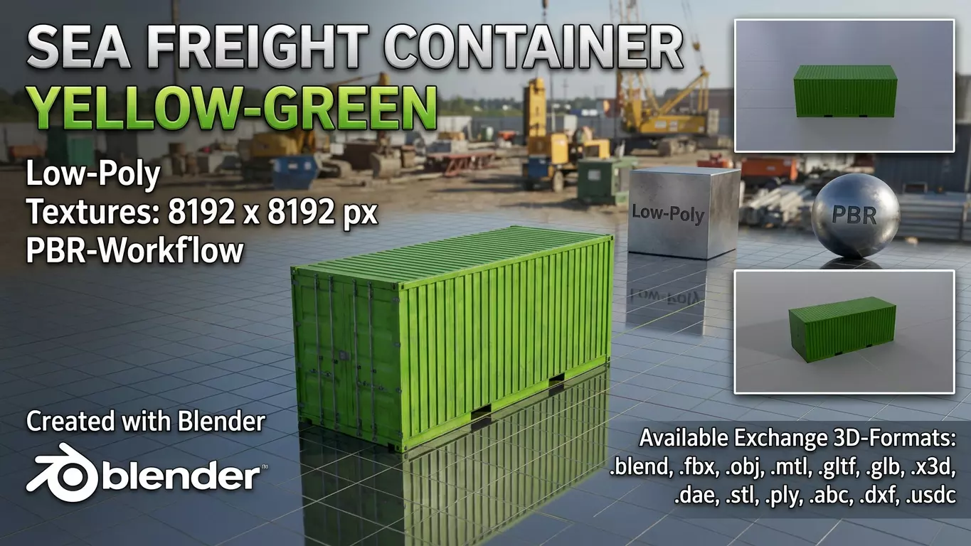 Freight-Container Yellow-Green 20ft Low-poly 3D model