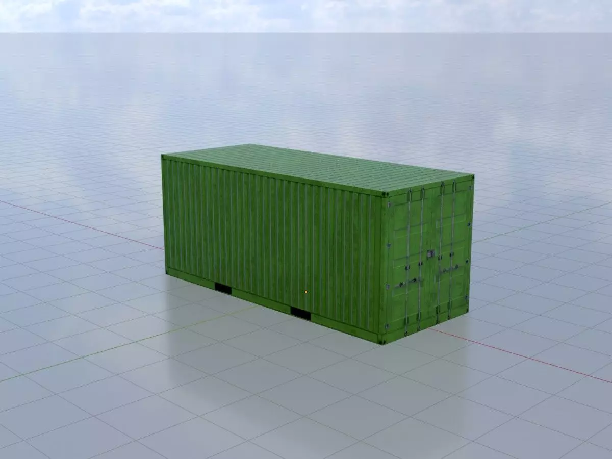 Freight-Container Yellow-Green 20ft Low-poly 3D model_0