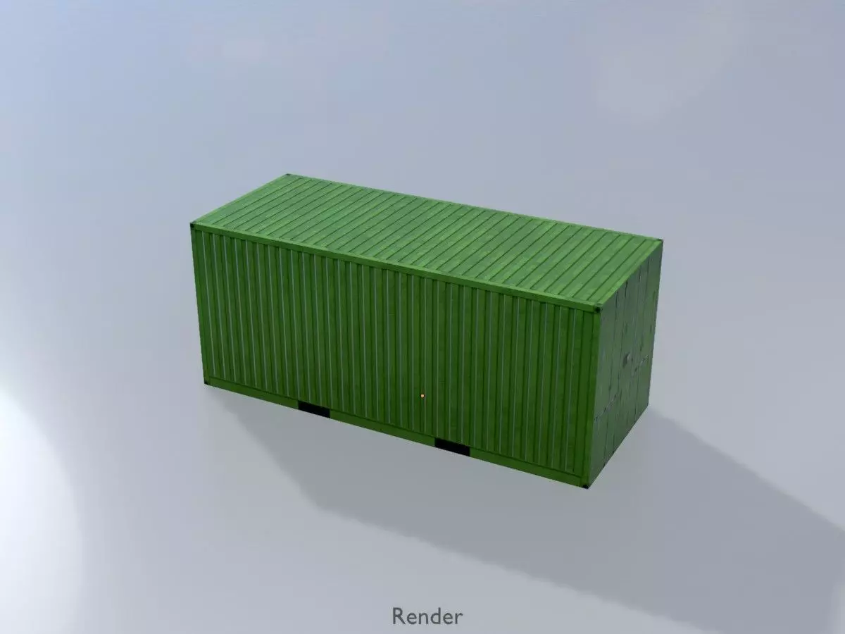 Freight-Container Yellow-Green 20ft Low-poly 3D model_16