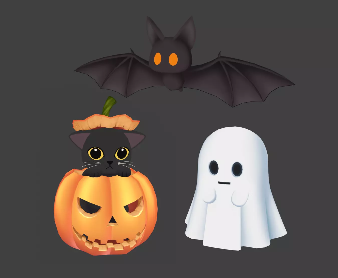Cute Halloween Character Pack Low-poly 3D model_0