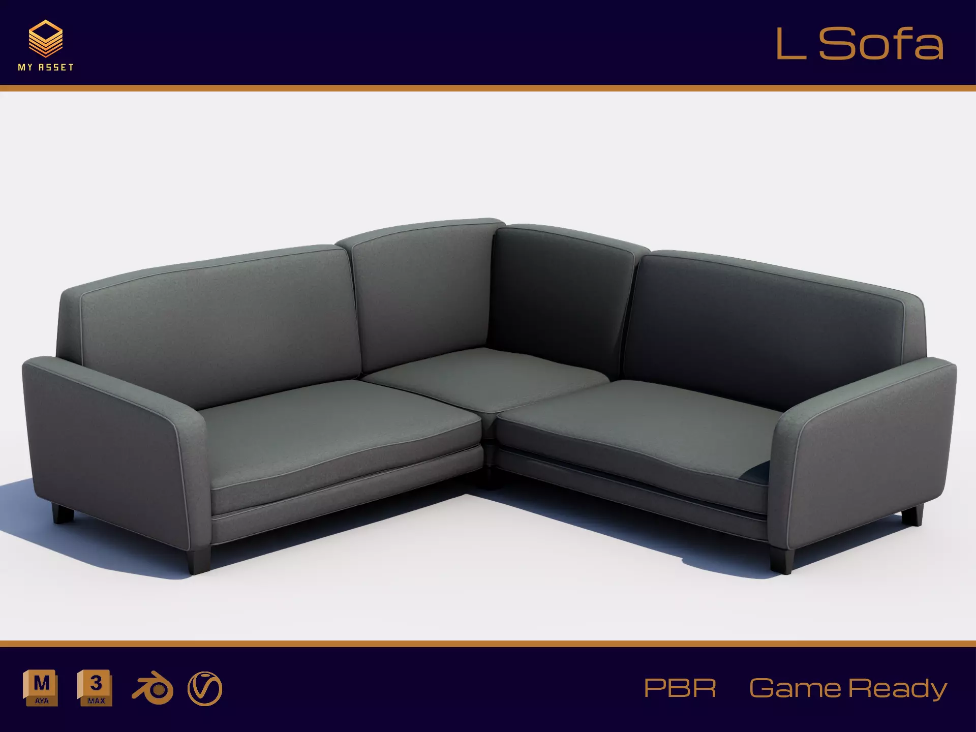L Sofa Low-poly 3D model_0