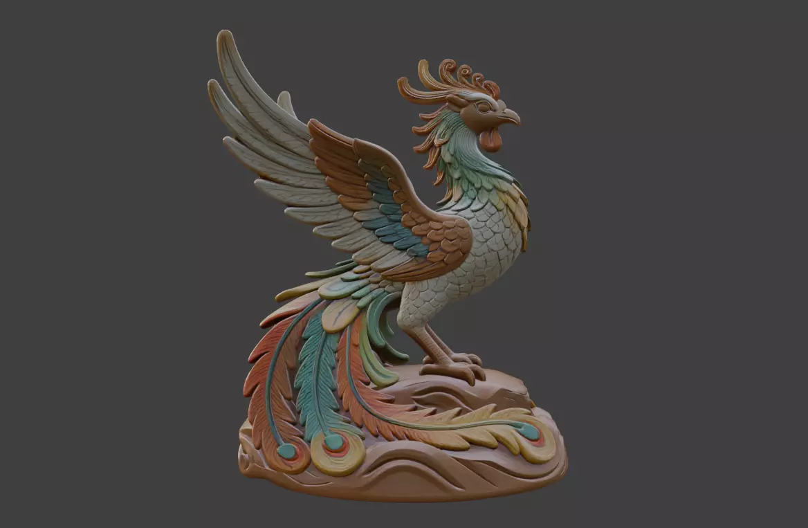 The Shan Hai Jing divine bird phoenix sculpture 3D print model_1