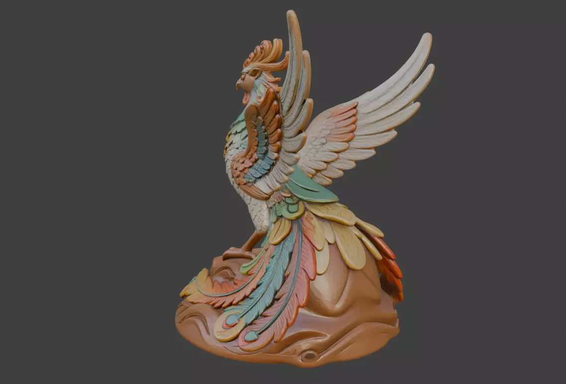 The Shan Hai Jing divine bird phoenix sculpture 3D print model_2