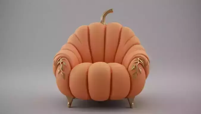 Stylized Pumpkin Lounge Chair 3D Model Halloween Furniture Cozy