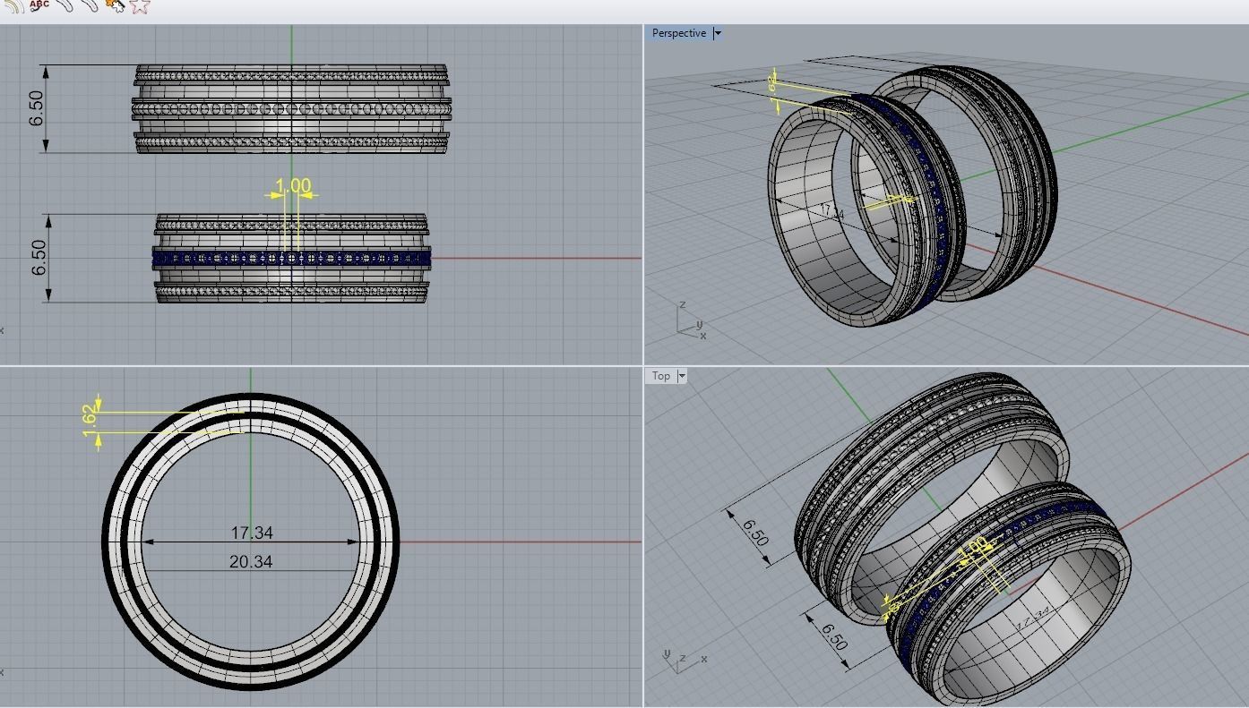 Wedding bands with enamel 3D print model_3