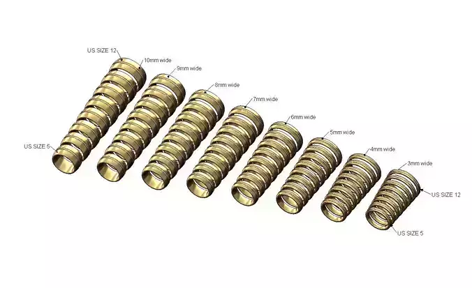 Set 3to10mm wide grooved comfort fit wedding band US sizes 5to12 3D print model