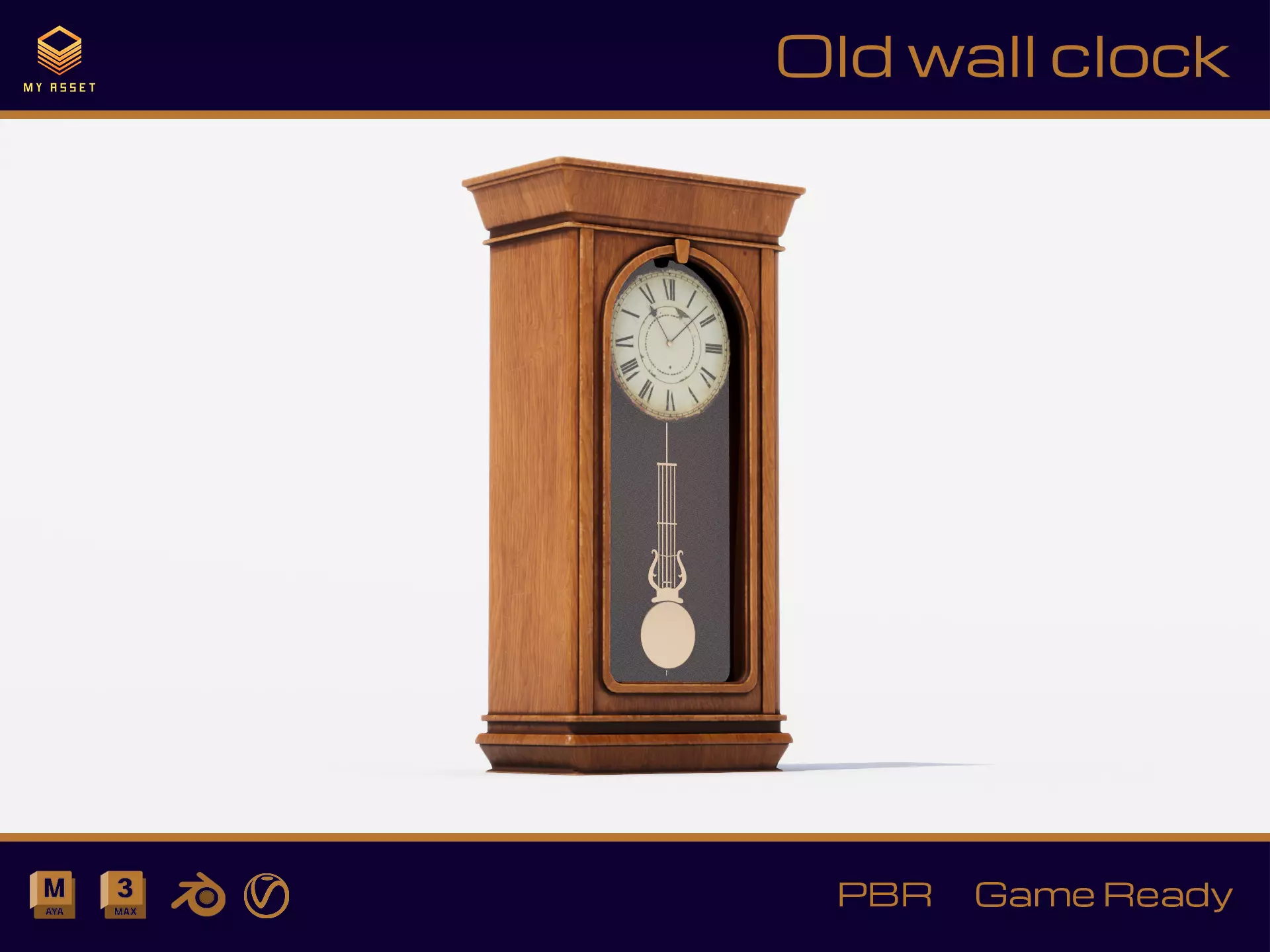 Old wall clock Low-poly 3D model_0