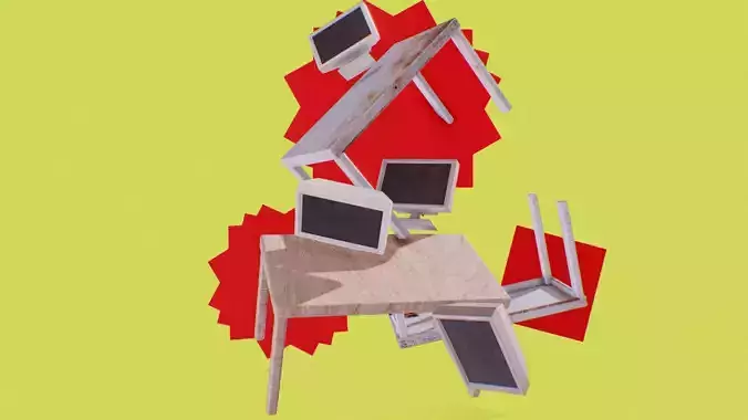 Stylized 4 CRT Monitor Set Low-poly 3D model