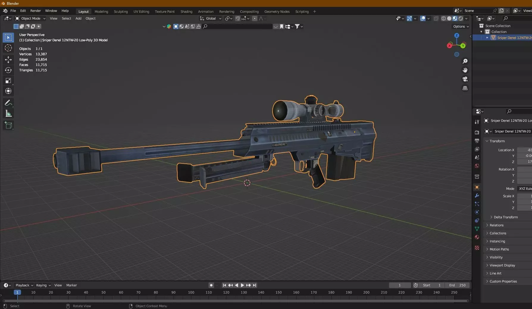 Sniper Denel 12NTW-20 Low-Poly 3D Model Low-poly 3D model_8