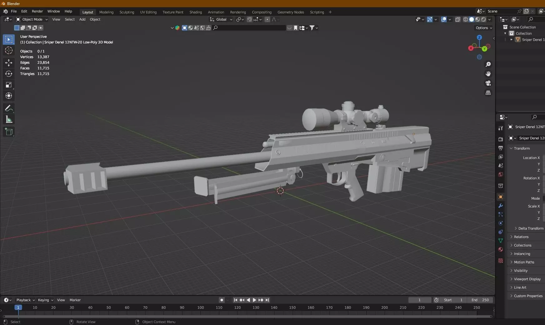 Sniper Denel 12NTW-20 Low-Poly 3D Model Low-poly 3D model_9