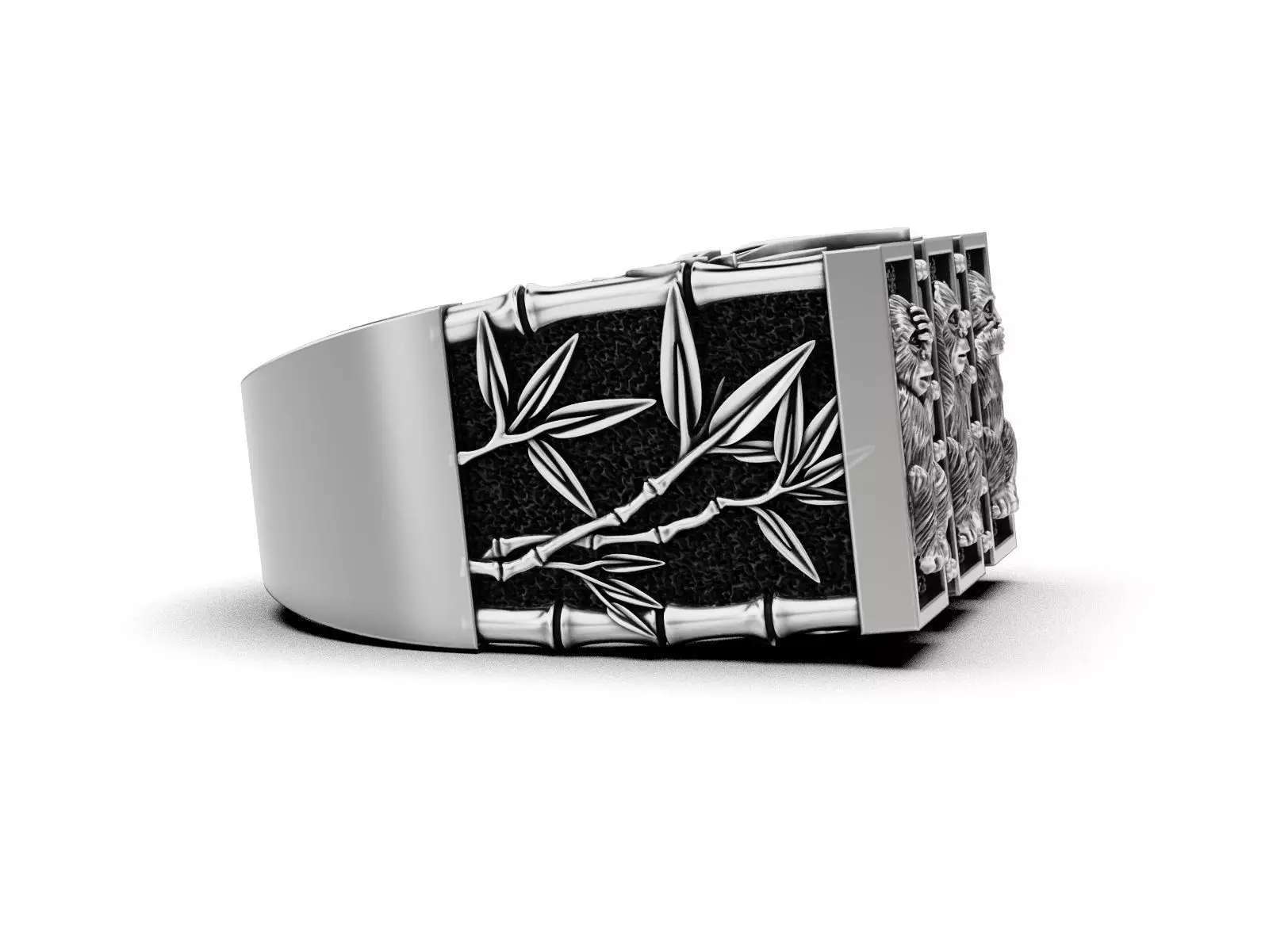 See No Evil - Monkey Ring with Bamboo Details 3D print model_11