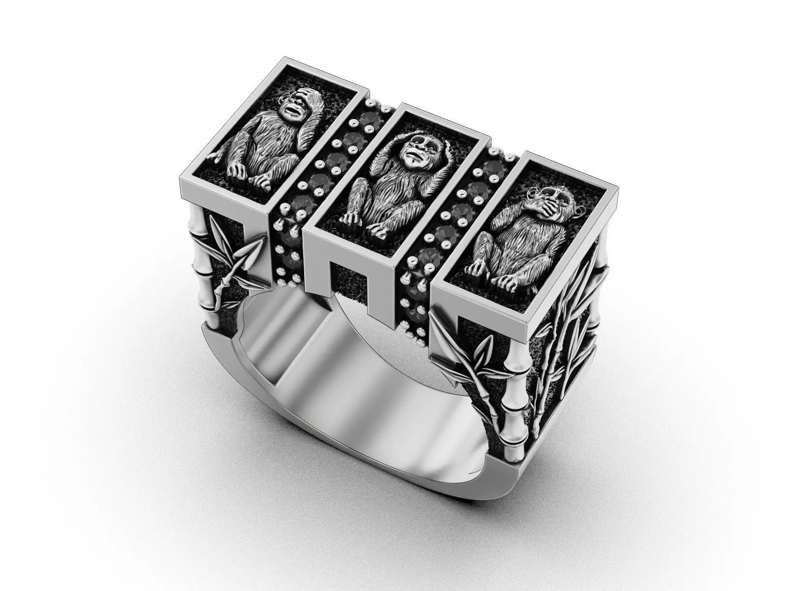 See No Evil - Monkey Ring with Bamboo Details 3D print model_1
