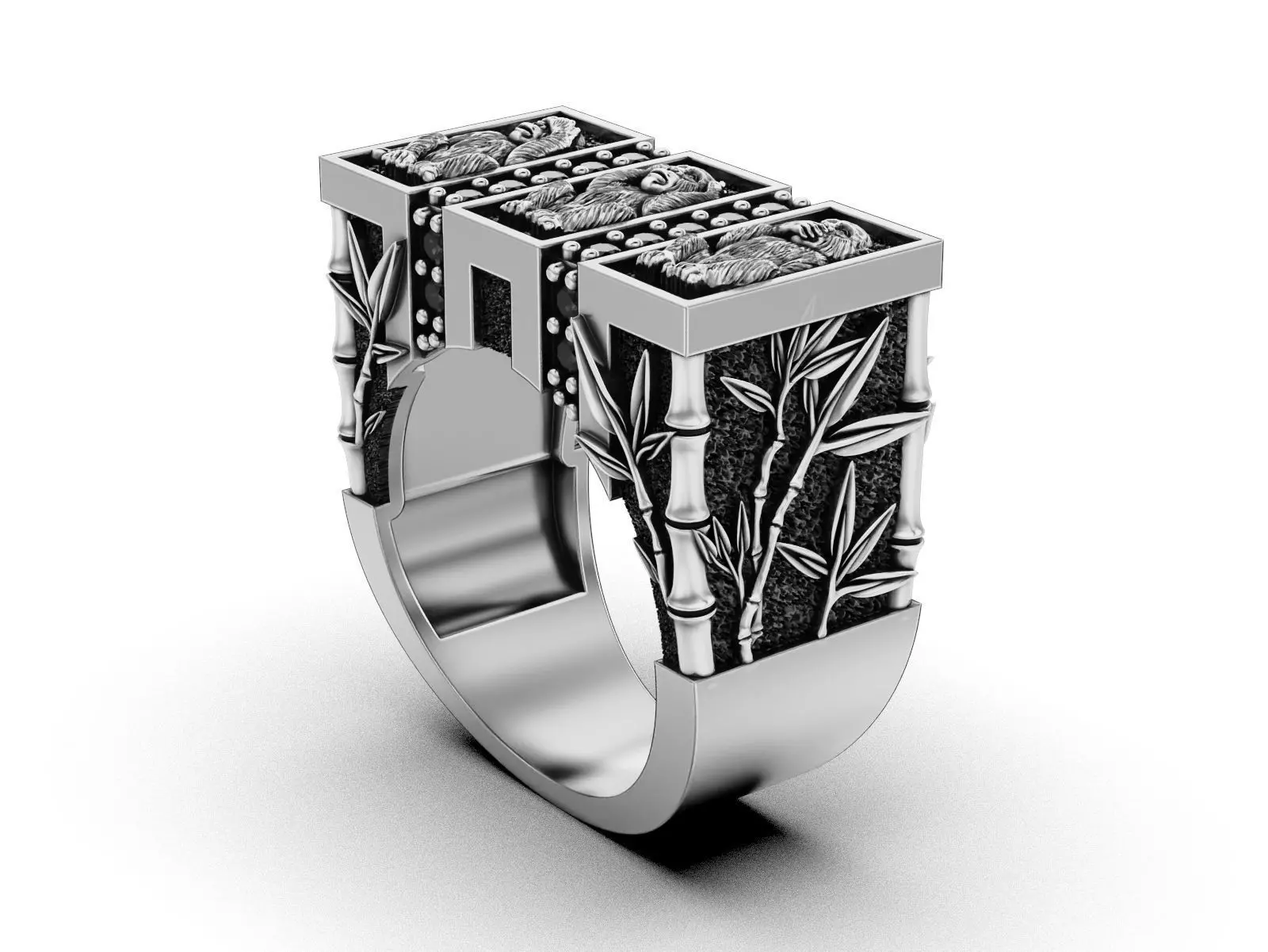 See No Evil - Monkey Ring with Bamboo Details 3D print model_3