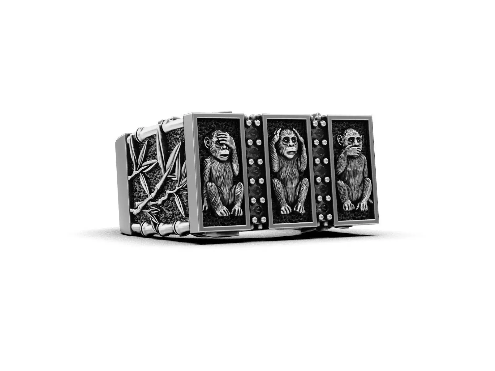 See No Evil - Monkey Ring with Bamboo Details 3D print model_9