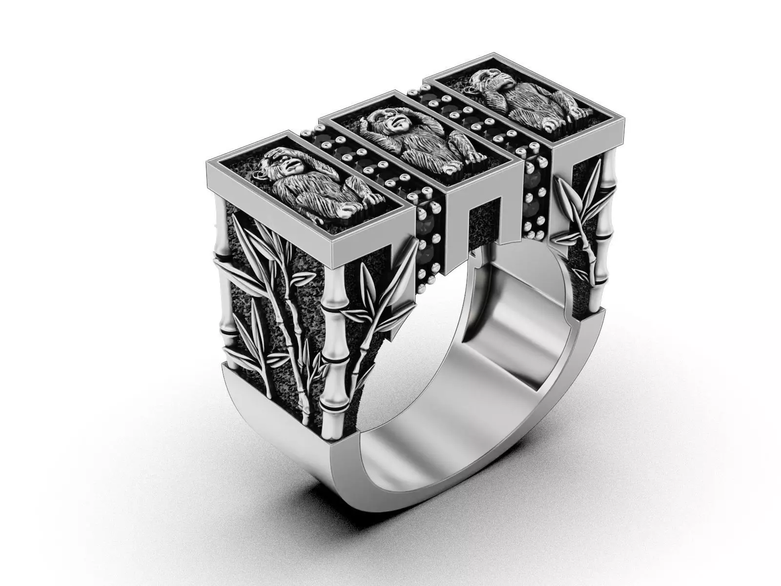 See No Evil - Monkey Ring with Bamboo Details 3D print model_6