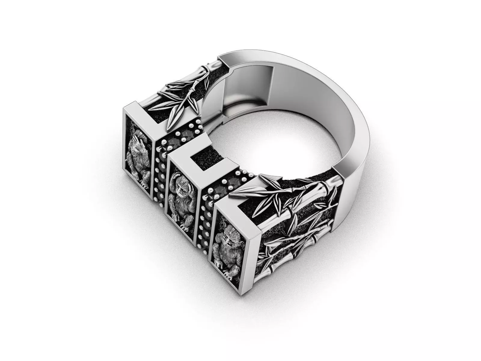 See No Evil - Monkey Ring with Bamboo Details 3D print model_12
