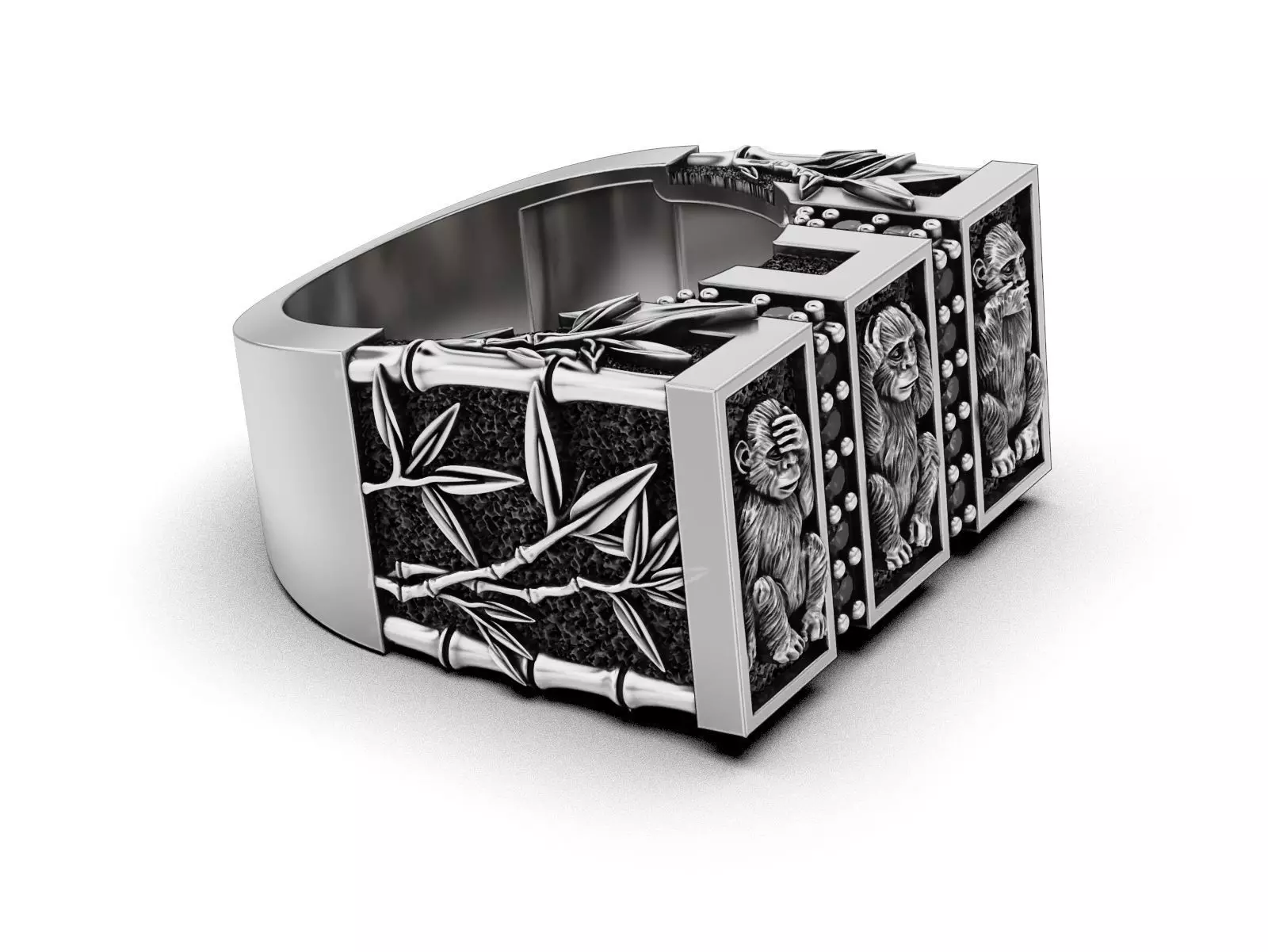 See No Evil - Monkey Ring with Bamboo Details 3D print model_15