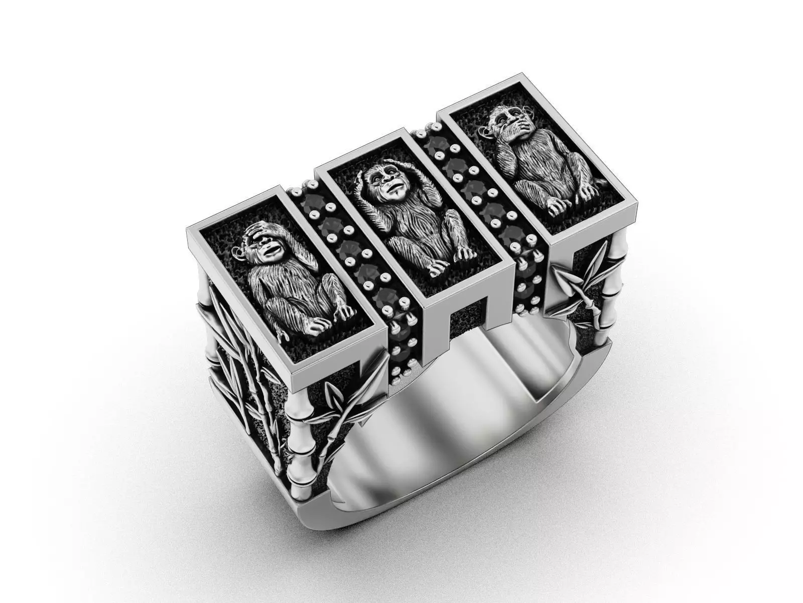 See No Evil - Monkey Ring with Bamboo Details 3D print model_8