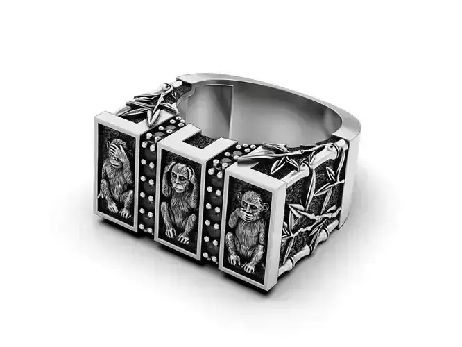 See No Evil - Monkey Ring with Bamboo Details