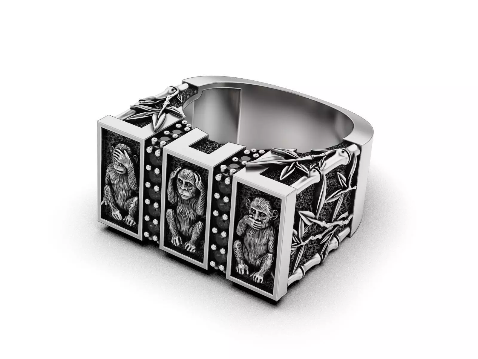 See No Evil - Monkey Ring with Bamboo Details 3D print model_0