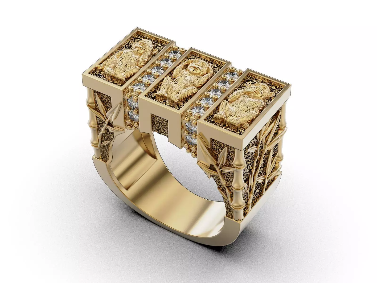 See No Evil - Monkey Ring with Bamboo Details 3D print model_20