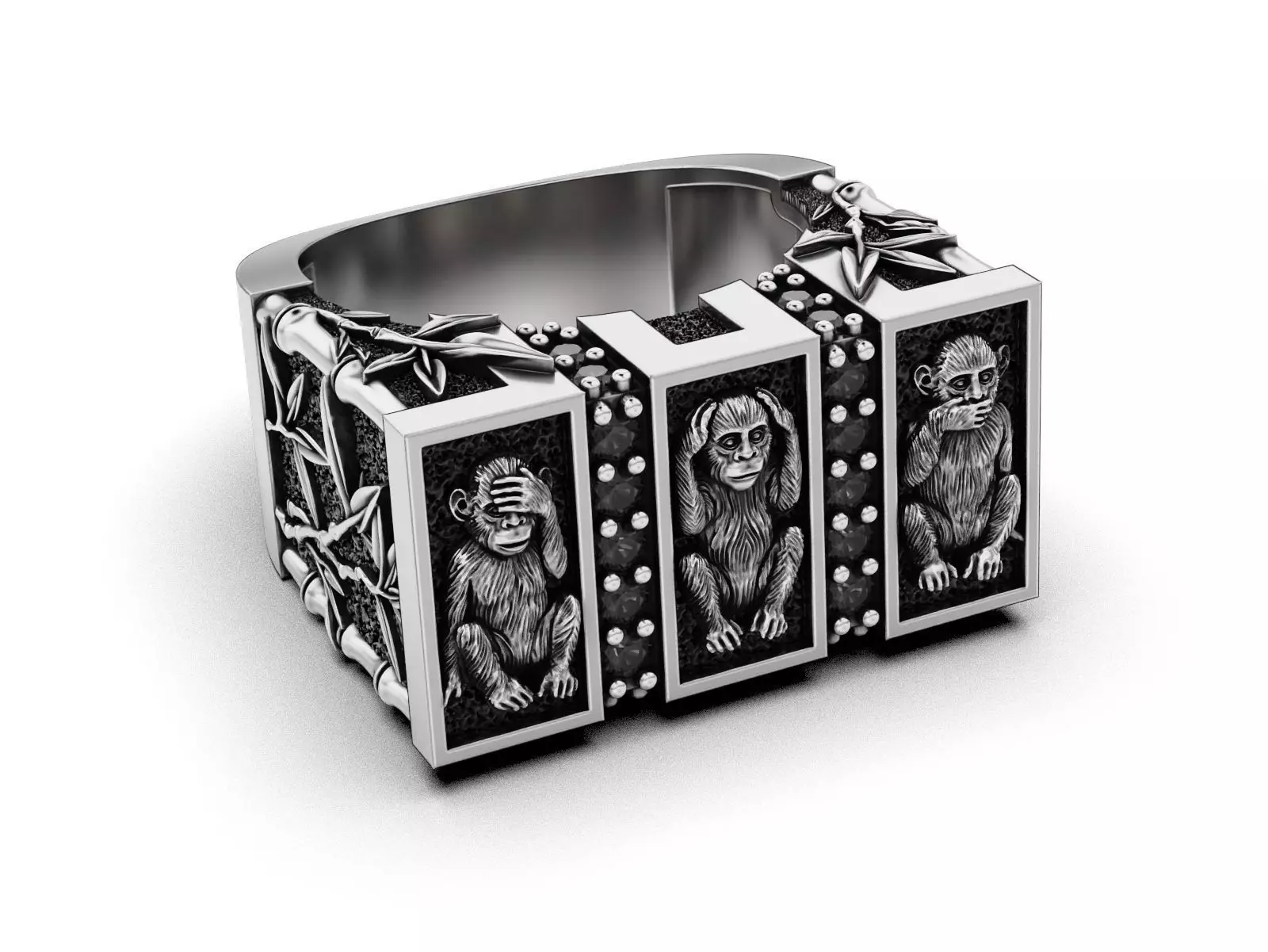 See No Evil - Monkey Ring with Bamboo Details 3D print model_10