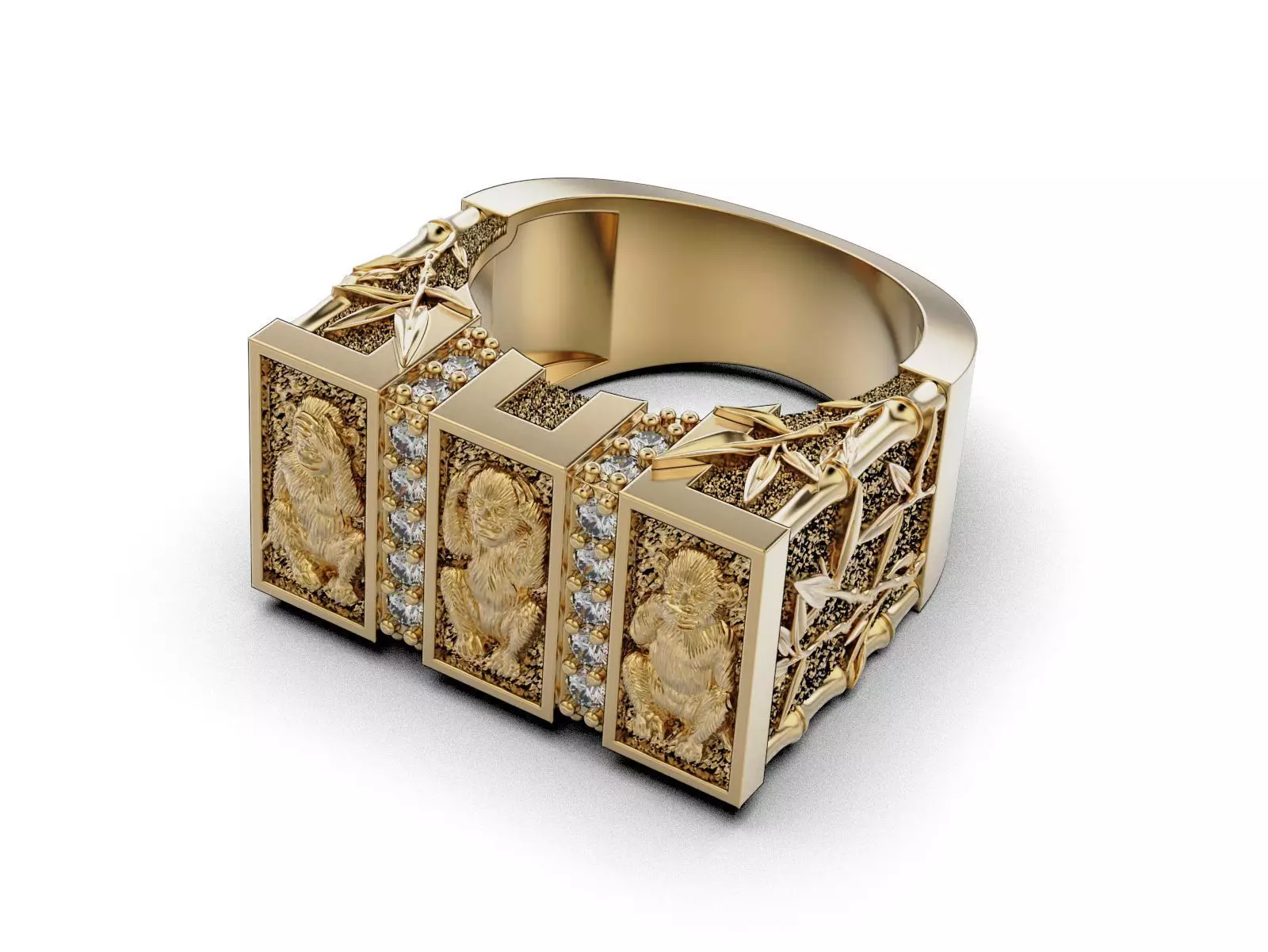 See No Evil - Monkey Ring with Bamboo Details 3D print model_19