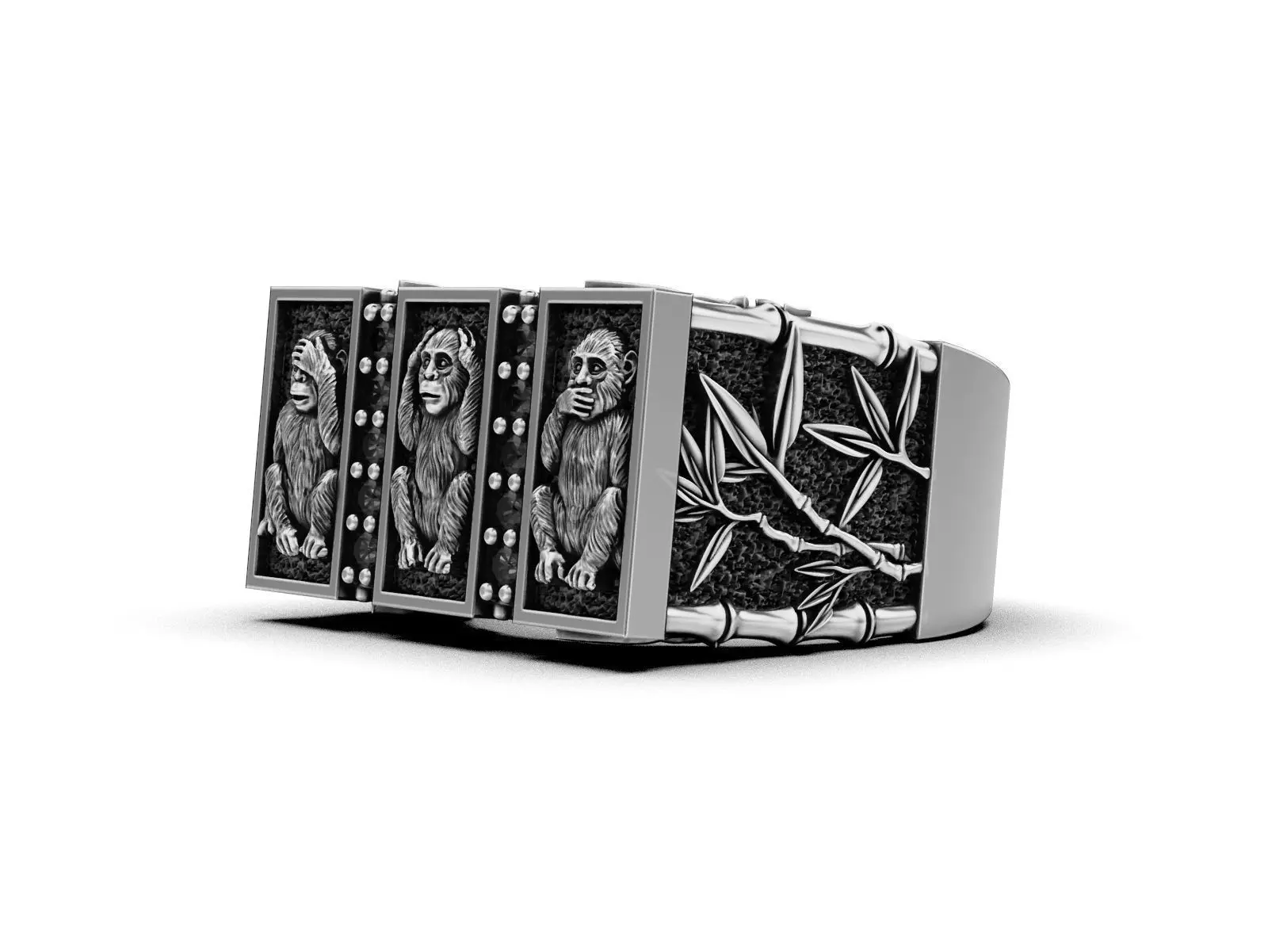 See No Evil - Monkey Ring with Bamboo Details 3D print model_18