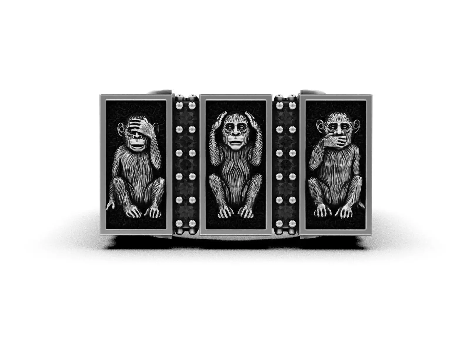 See No Evil - Monkey Ring with Bamboo Details 3D print model_7