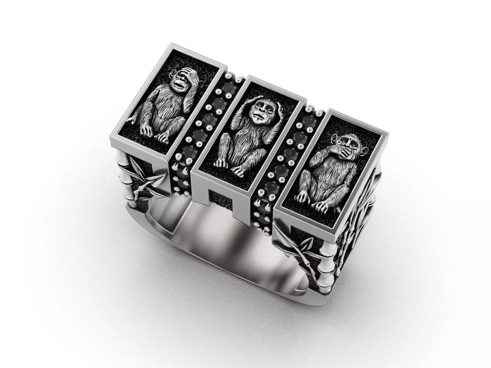 See No Evil - Monkey Ring with Bamboo Details 3D print model_2