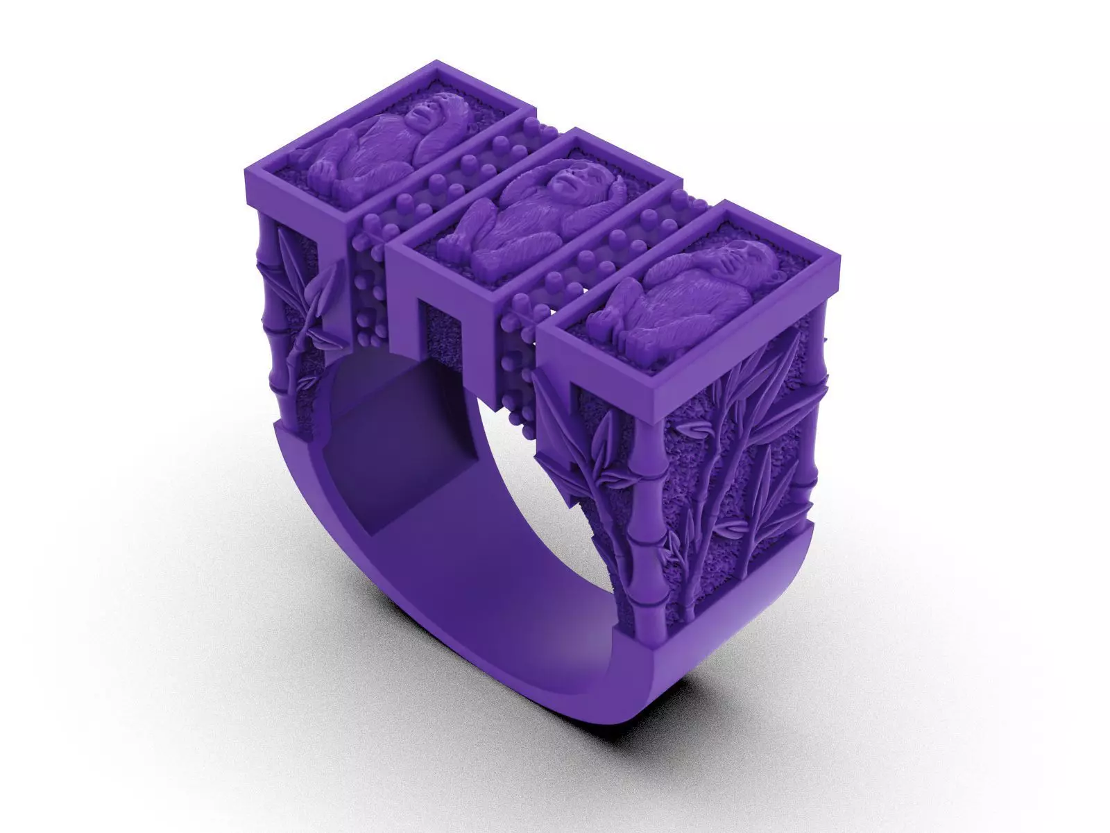 See No Evil - Monkey Ring with Bamboo Details 3D print model_22